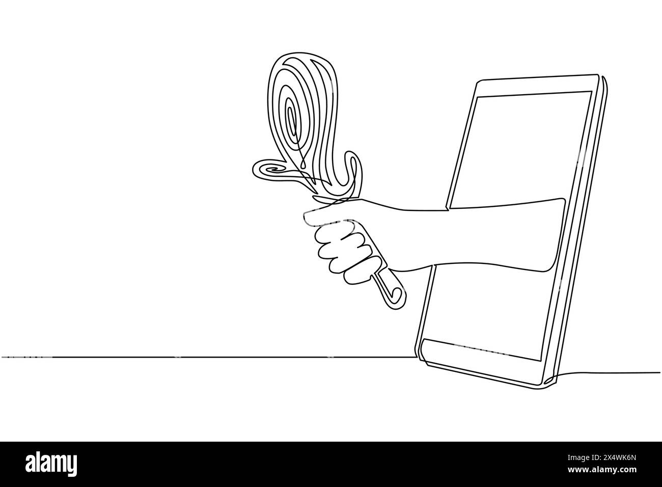 Gobelet d'arme à main de dessin continu d'une ligne par téléphone portable. Concept de jeux vidéo, e-sport, application de divertissement pour smartphone Illustration de Vecteur