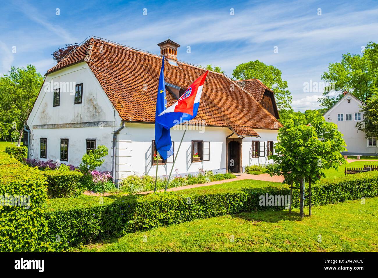 Village ethno traditionnel de Kumrovec et maison de naissance de Josip Broz Tito, région de Zagorje, Croatie Banque D'Images