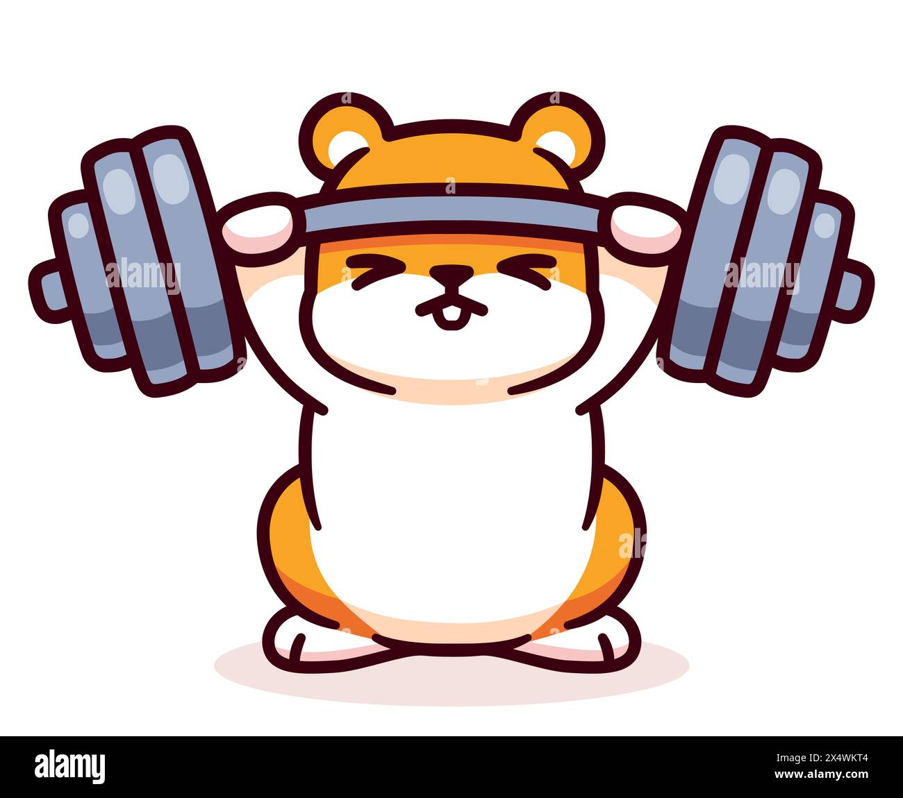 Hamster de dessin animé mignon soulevant la barre. Dessin drôle de fitness et d'exercice, illustration vectorielle de clip art. Illustration de Vecteur