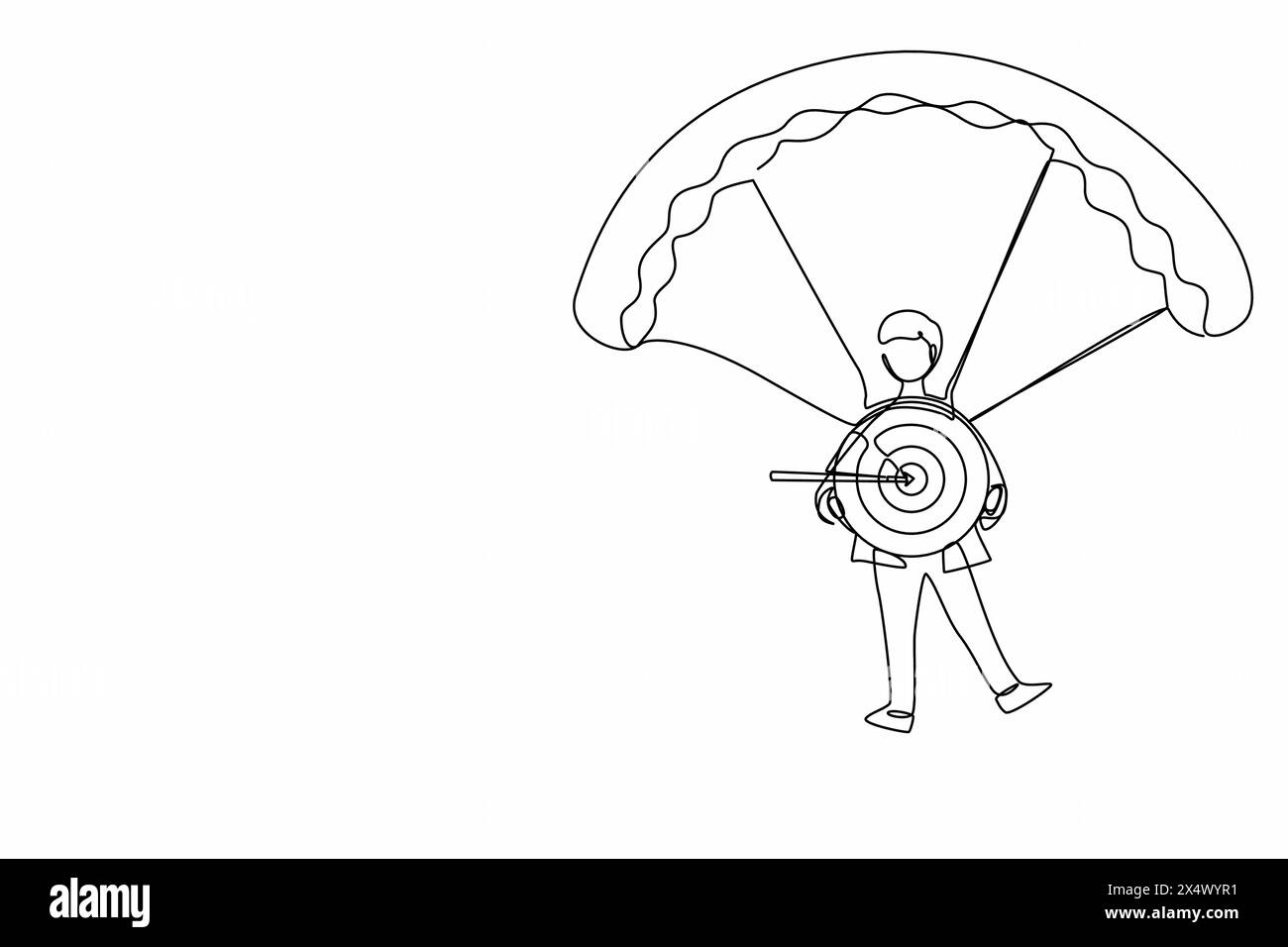 Simple une ligne dessinant homme d'affaires tenant la cible avec la flèche dans Bullseye et sautant avec le parachute. Réussite et succès. Concept de cible commerciale Illustration de Vecteur