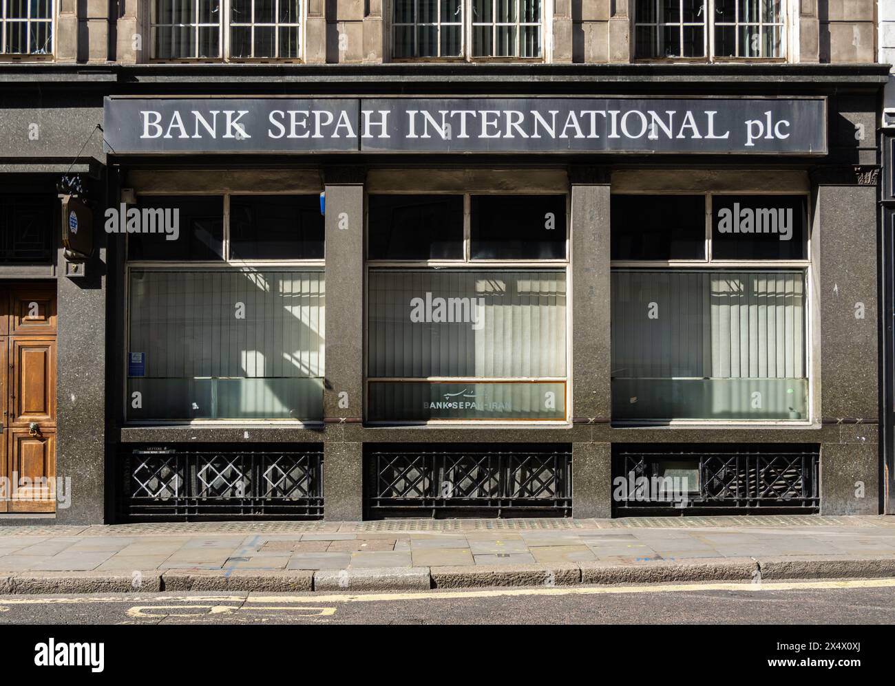 Londres, Royaume-Uni - 29 avril 2024 : Bank Sepah, Téhéran est la banque la plus ancienne et la plus prestigieuse d'Iran. La succursale londonienne a été ouverte en 1972. Banque D'Images