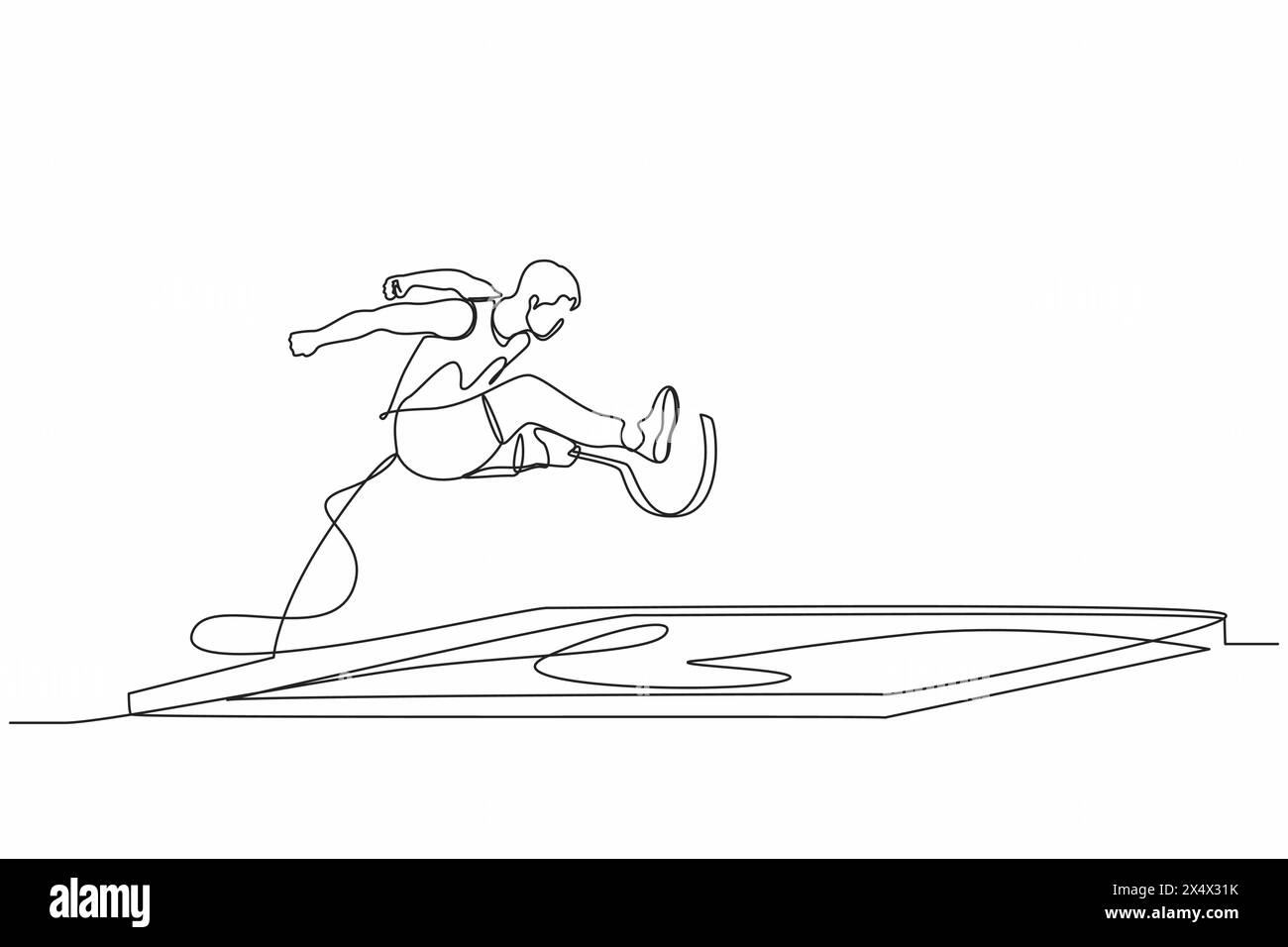 Une seule ligne dessinant un athlète masculin amputé lors d'une compétition de saut en longueur de jambe prothétique à l'athlétisme. Jeux pour handicapés de saut en longueur. Sport handicapé. Continue Illustration de Vecteur