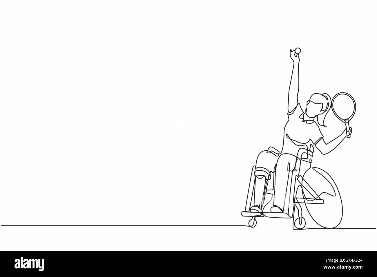 Ligne continue unique dessinant un sport de tennis en fauteuil roulant. athlète en fauteuil roulant avec raquette. Personnes actives. Femme. Handicap, politique sociale. Su. Sociale Illustration de Vecteur