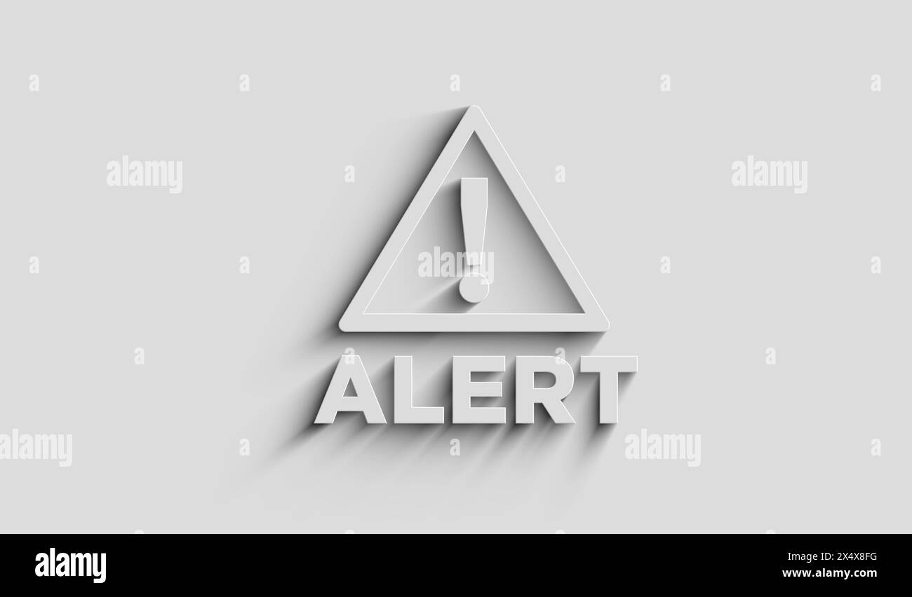 Symbole de point d'exclamation d'avertissement d'alerte concept numérique. Illustration 3d abstraite du réseau, de la cybertechnologie et de l'ordinateur. Banque D'Images