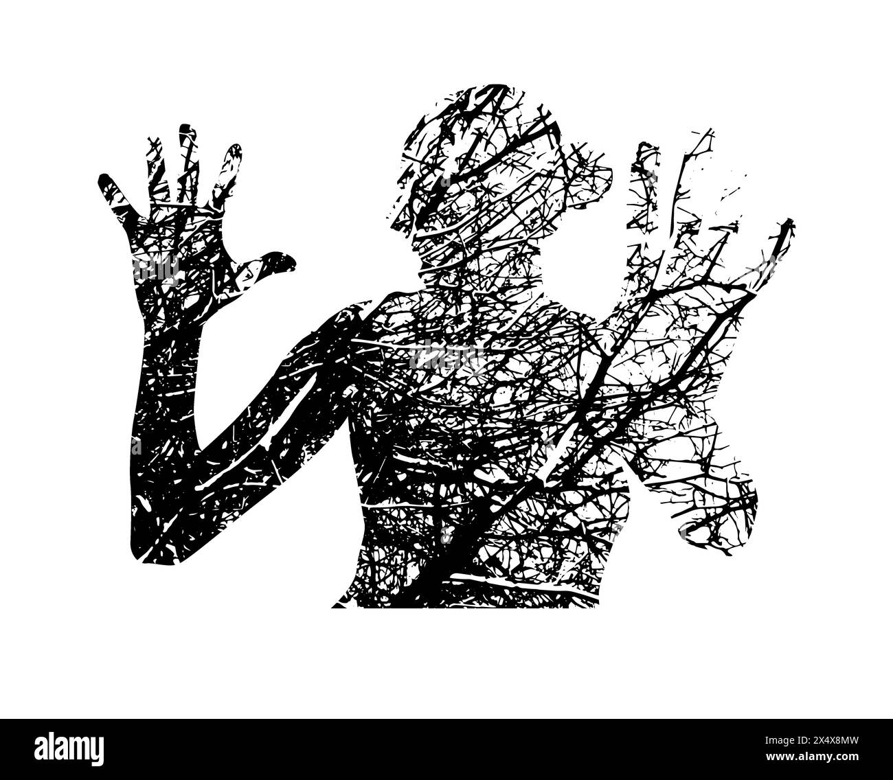 Silhouette d'une femme. Arrêtez la guerre. Arrêtez la violence. dessin à la main. Pas IA. Illustration vectorielle Illustration de Vecteur