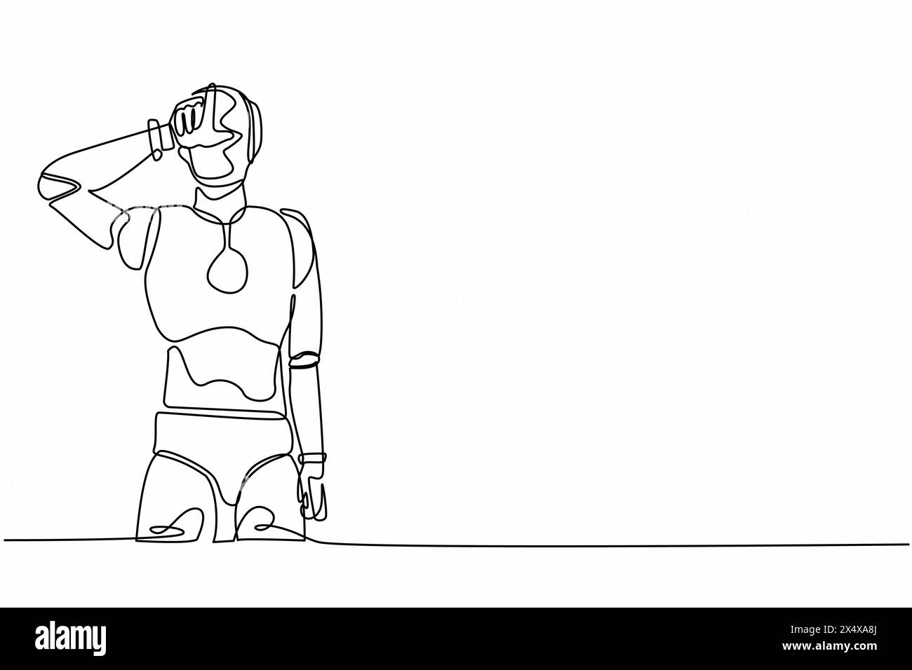 Robot de dessin continu d'une ligne debout avec le symbole de fabrication de 'l', montrant le signe de perdant sur le front avec les doigts. Développement futur de la robotique humanoïde. S Illustration de Vecteur