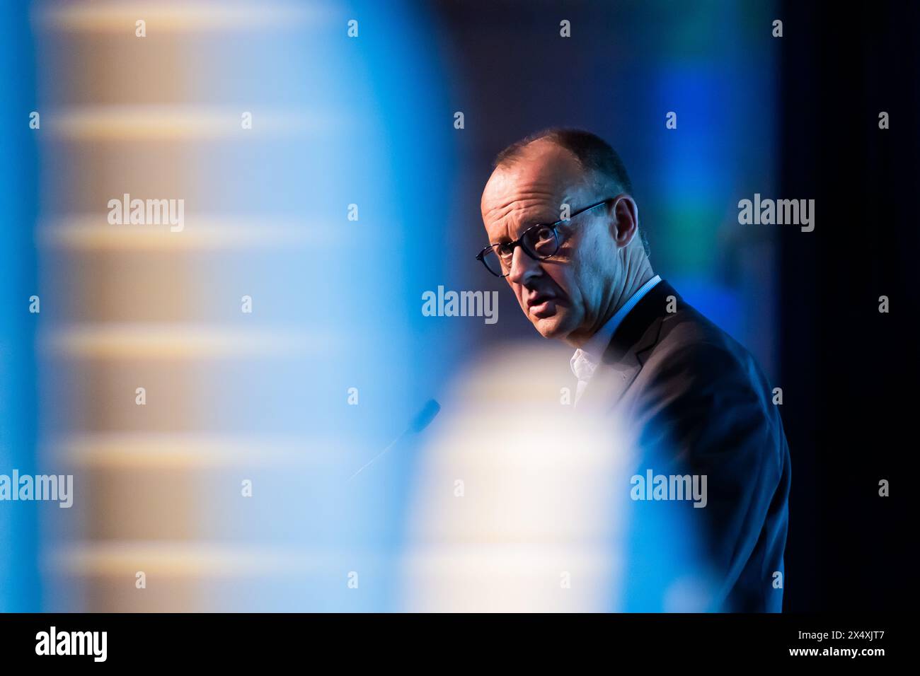 Berlin, Allemagne. 05 mai 2024. Friedrich Merz, président fédéral de la CDU, prend la parole lors de la soirée des délégués de la NRW à l'Hôtel Estrel. Crédit : Christoph Soeder/dpa/Alamy Live News Banque D'Images