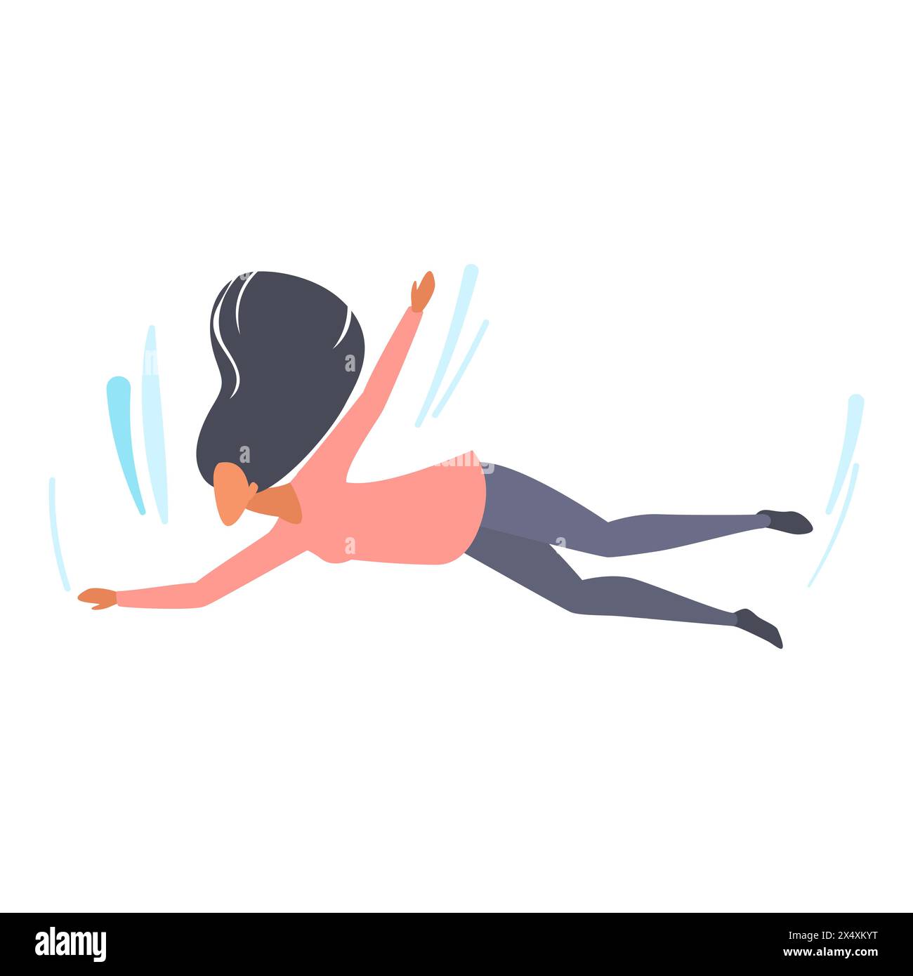 Femme volant, personnage féminin tombant, danger ou accident illustration vectorielle de chute Illustration de Vecteur