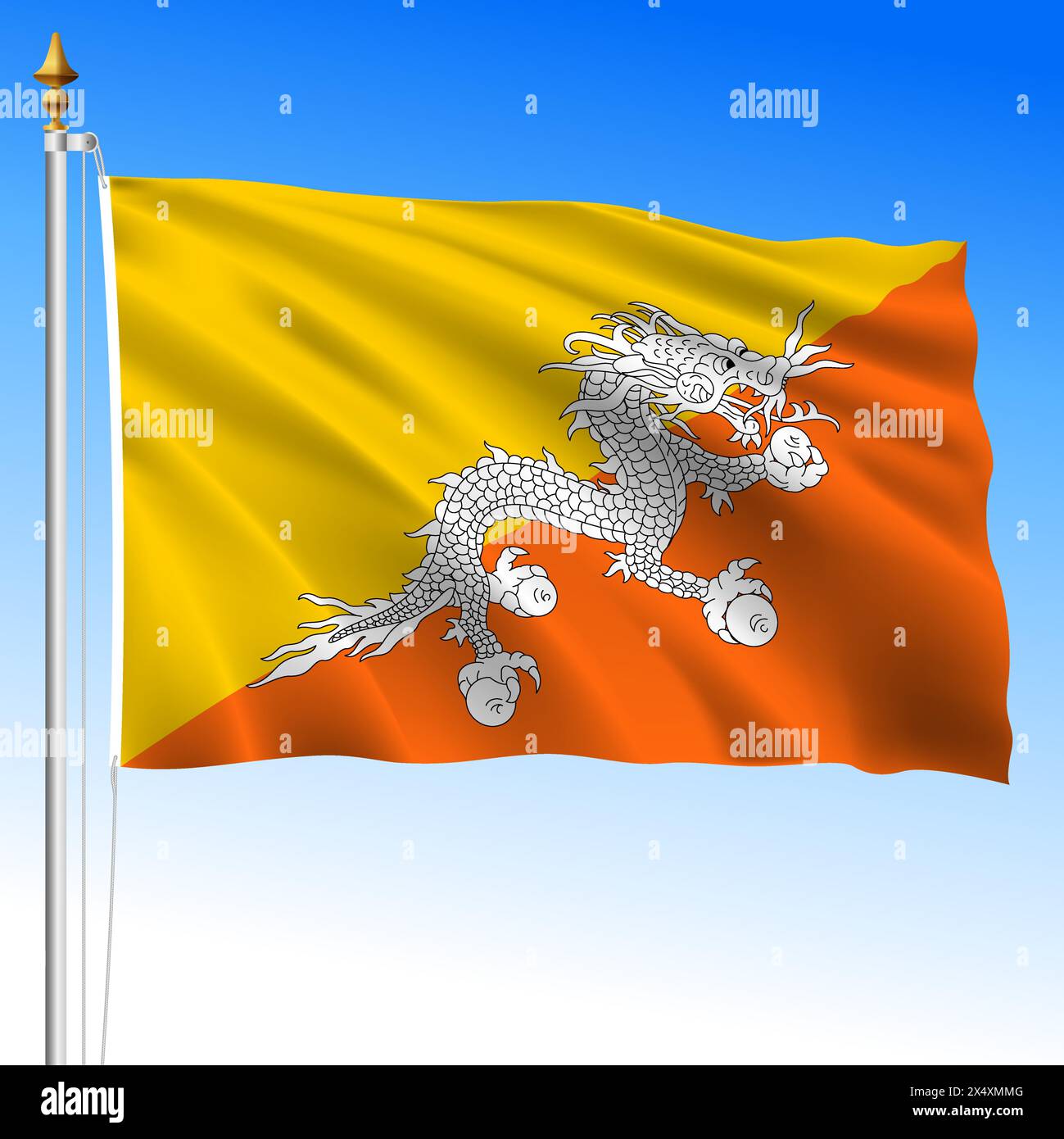 Bhoutan, drapeau officiel de l'ondulation nationale, pays asiatique, illustration vectorielle Illustration de Vecteur
