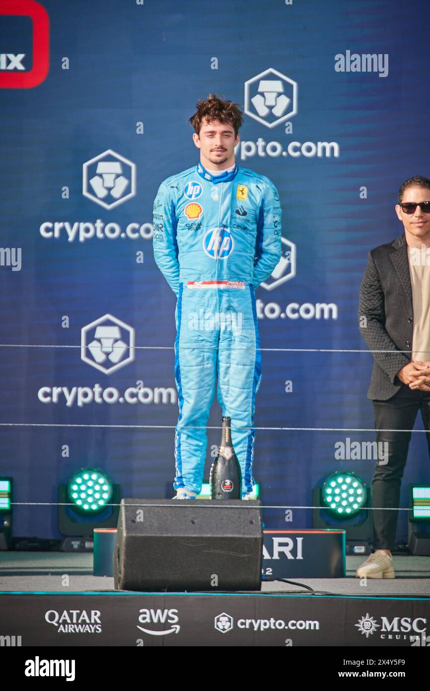 Miami Gardens, Floride, États-Unis. 5 mai 2024. Podium. 1ère place : 4 Lando Norris (GBR) McLaren ; 2ème place : 1 Max Verstappen (NED) Red Bull Racing ; 3ème place : 16 Charlez Leclerc (mon) Ferrari. F1 Miami GP à Miami Autodrome à Miami Gardens, Floride, États-Unis. Crédit : Yaroslav Sabitov/YES Market Media/Alamy Live News. Banque D'Images