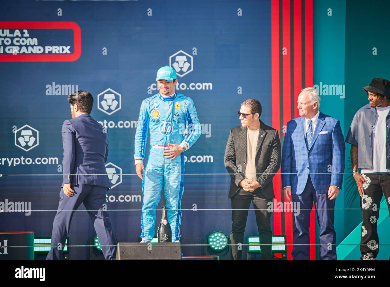 Miami Gardens, Floride, États-Unis. 5 mai 2024. Podium. 1ère place : 4 Lando Norris (GBR) McLaren ; 2ème place : 1 Max Verstappen (NED) Red Bull Racing ; 3ème place : 16 Charlez Leclerc (mon) Ferrari. F1 Miami GP à Miami Autodrome à Miami Gardens, Floride, États-Unis. Crédit : Yaroslav Sabitov/YES Market Media/Alamy Live News. Banque D'Images