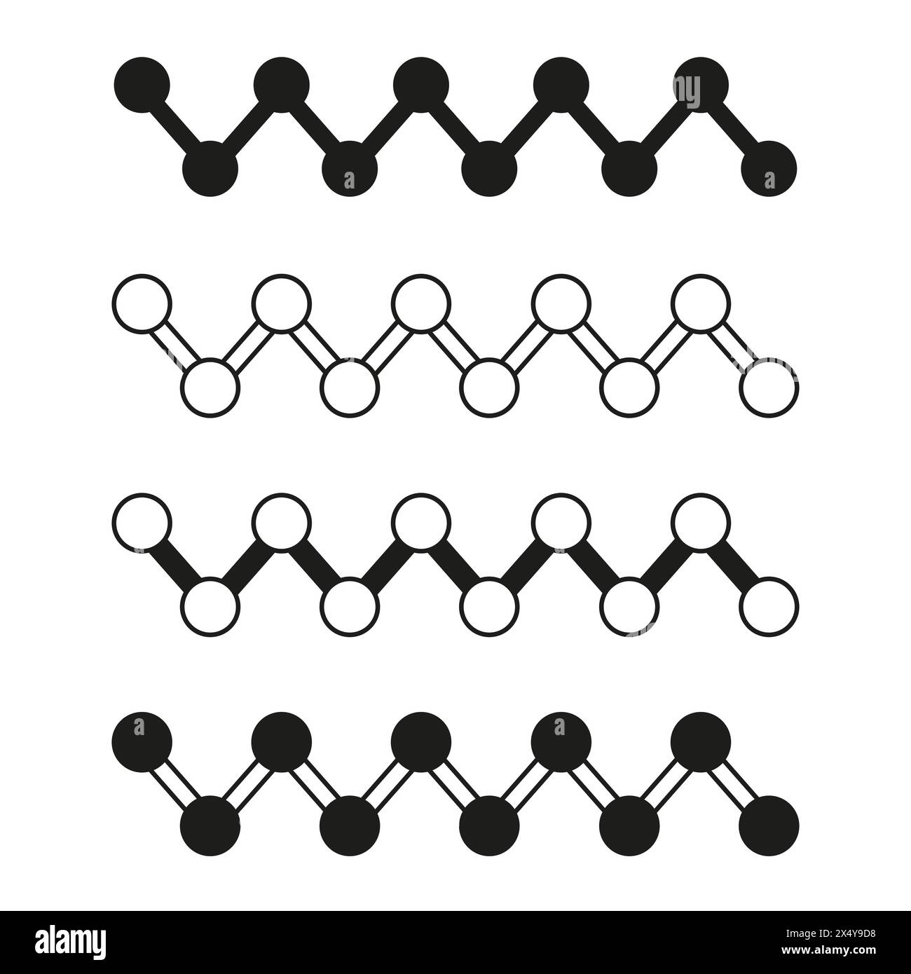 Structures moléculaires en noir et blanc. Vecteur de motifs géométriques de liaison atomique. Conception de sciences et de chimie. Liaisons moléculaires monochromes. Illustration de Vecteur