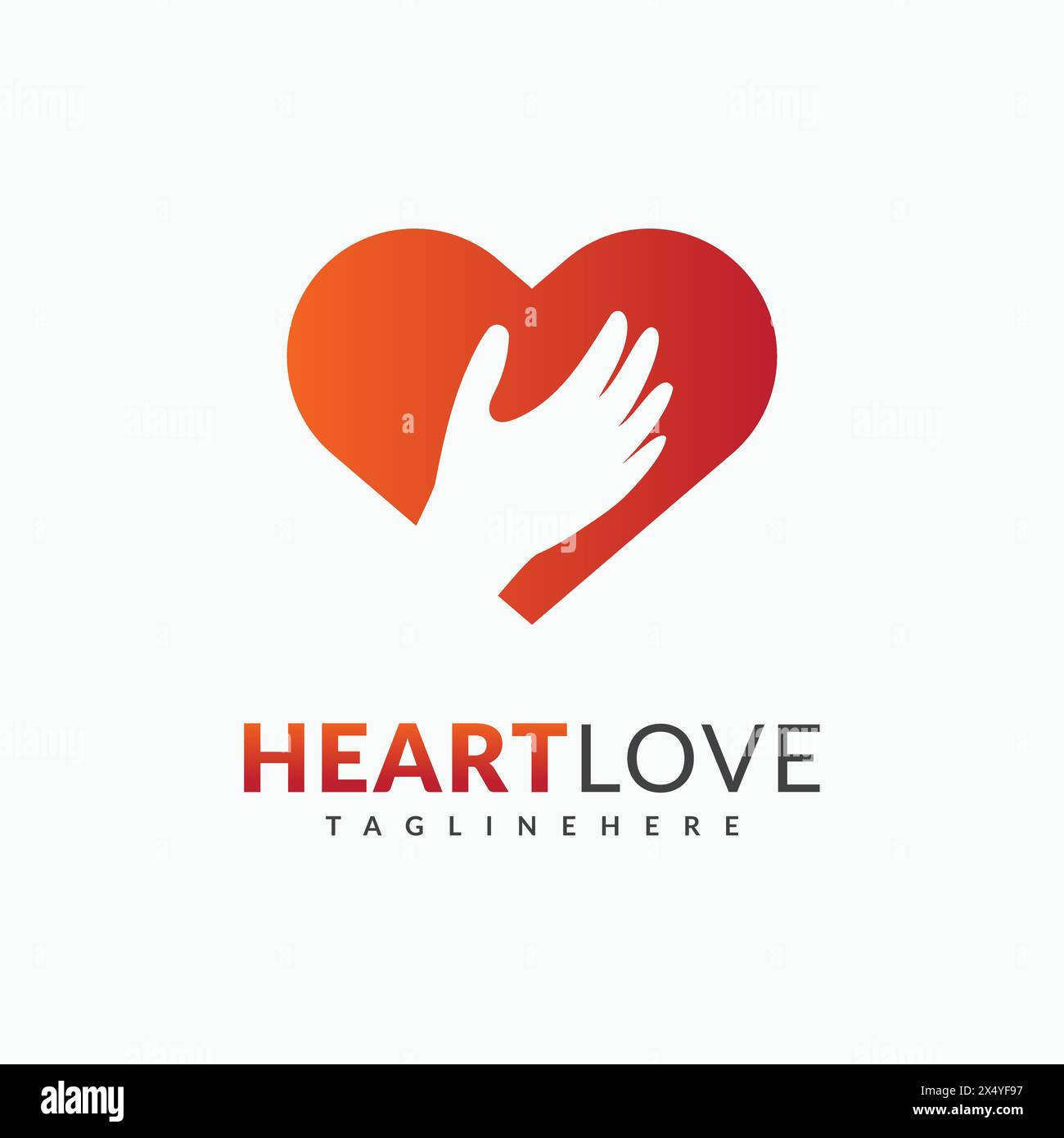 Logo d'une main serrant un coeur. Le cœur est rouge et orange. Coeur entouré d'un fond blanc Illustration de Vecteur