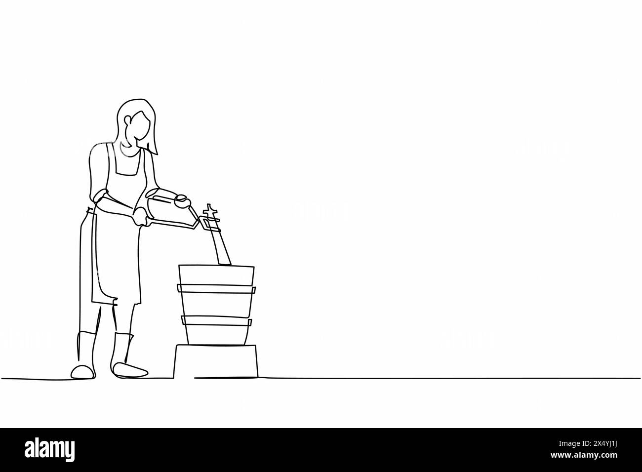 Ligne continue unique dessinant le maître de forgeron féminin mignon dans le tablier mettant le matériel métallique chaud du four dans l'eau froide. Ouvrier d'enclume d'artisanat en acier. Illustration de Vecteur