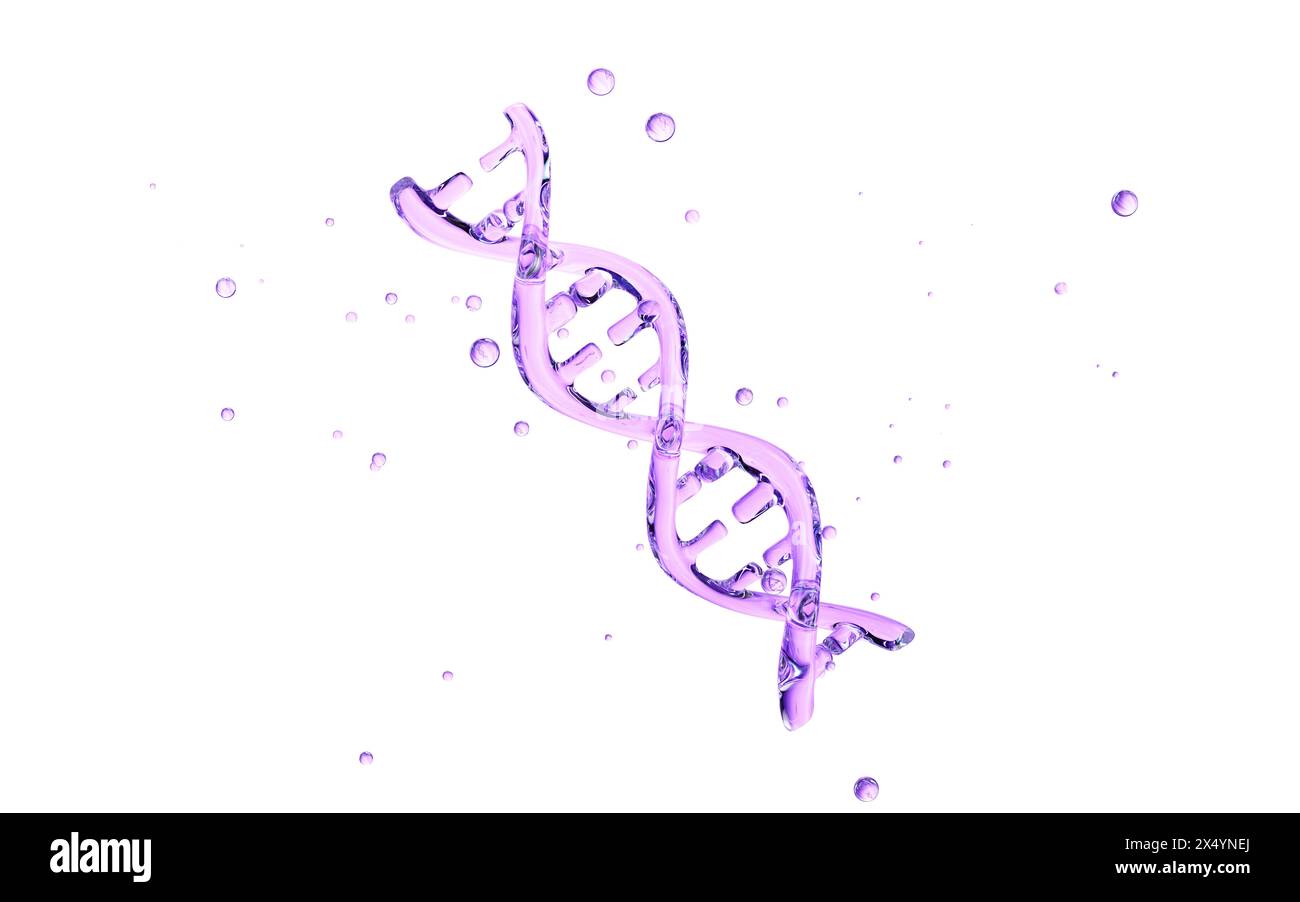ADN violet sur fond blanc, rendu 3D. illustration 3d. Banque D'Images
