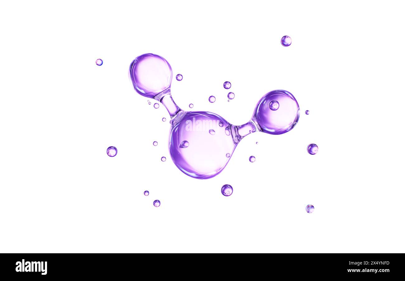 Structure moléculaire violette, soin de la peau et concept biomédical, rendu 3D. illustration 3d. Banque D'Images