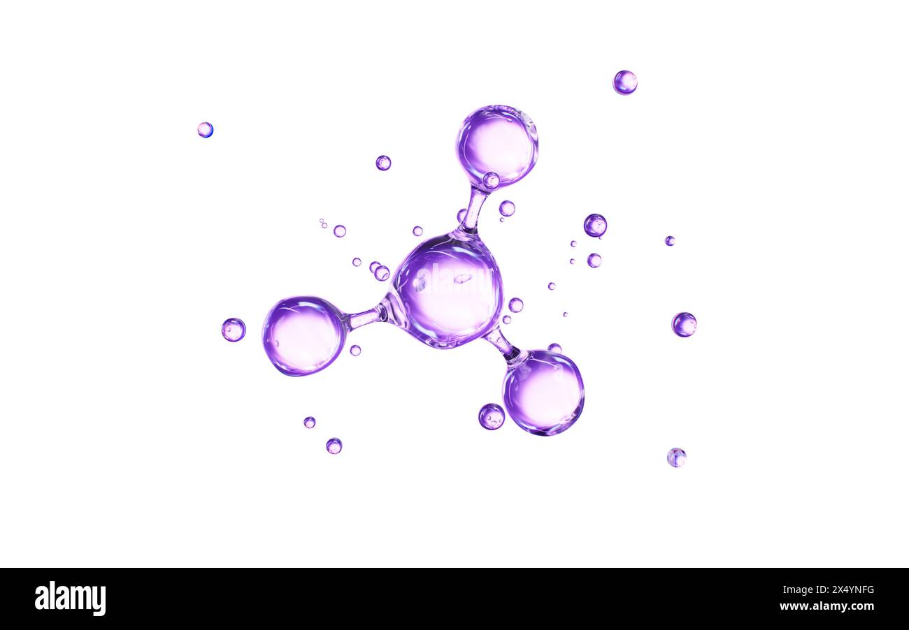 Structure moléculaire violette, soin de la peau et concept biomédical, rendu 3D. illustration 3d. Banque D'Images