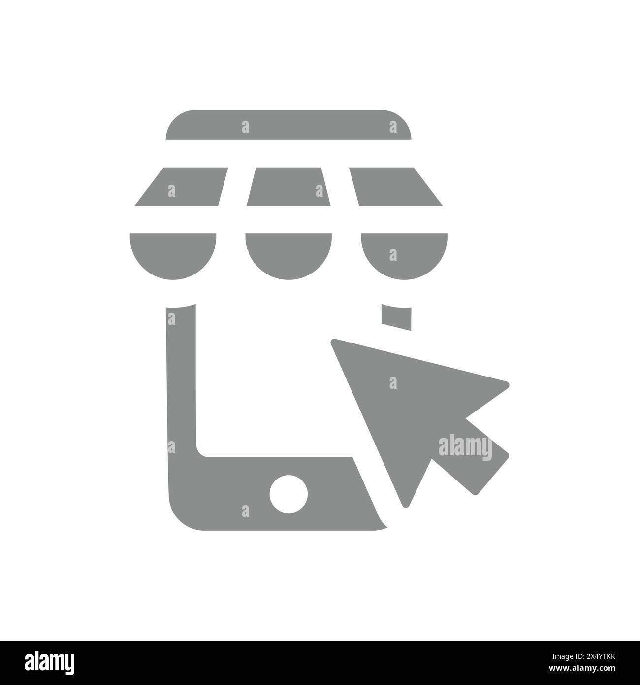 Icône vectorielle de l'application shopping. Boutique en ligne avec téléphone et flèche de souris. Illustration de Vecteur