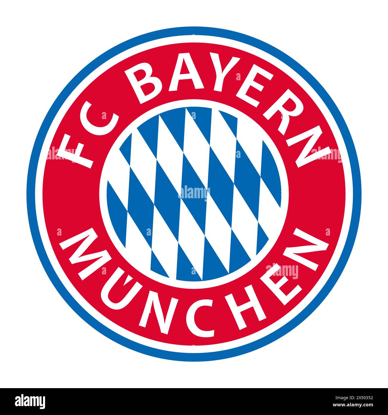 Logo FC Bayern Munich sur fond blanc. Club de football, histoire des victoires, couleurs rouge et bleue, emblème élégant. Éditorial Illustration de Vecteur