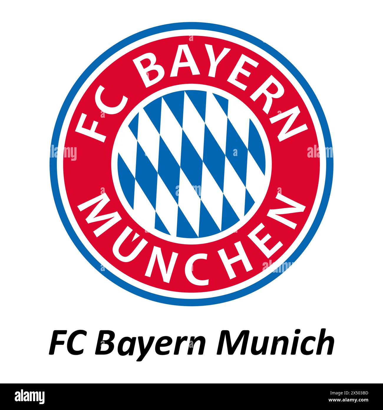 Logo FC Bayern Munich sur fond blanc. Club de football, histoire des victoires, couleurs rouge et bleue, emblème élégant. Éditorial Illustration de Vecteur