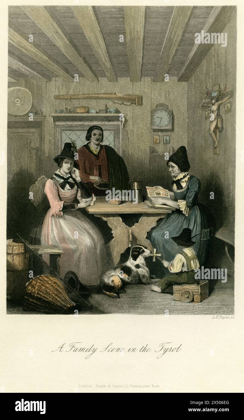 Géographie / voyage, Autriche ou Italie, Tyrol, gravure sur acier couché montre une famille Tyrol, LE COPYRIGHT DE L'ARTISTE NE DOIT PAS ÊTRE EFFACÉ Banque D'Images