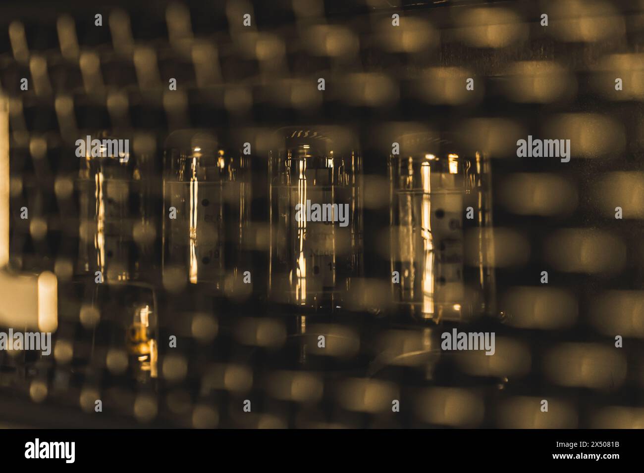 Tubes électroniques en amplificateur de guitare, amplificateur à tube moderne pour instruments de musique. Photo de haute qualité Banque D'Images