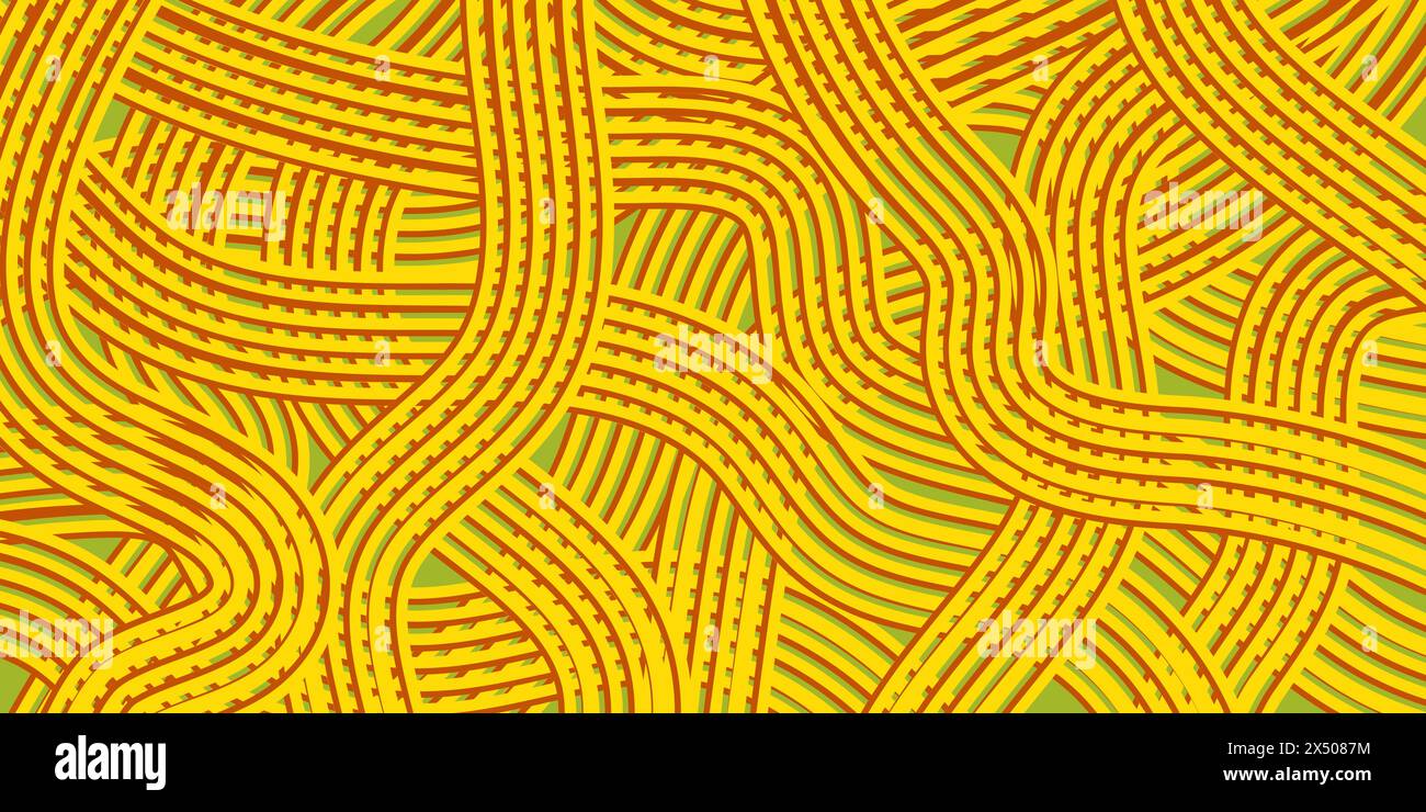 Motif ondulé ramen de nouilles. Spaghetti italiens, texture macaroni. Illustration de Vecteur
