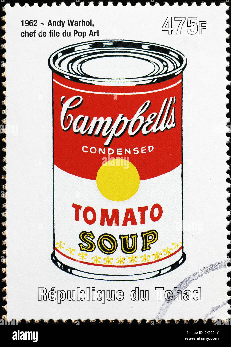 Soupe de tomate Campbell par Andy Warhol sur timbre-poste Banque D'Images