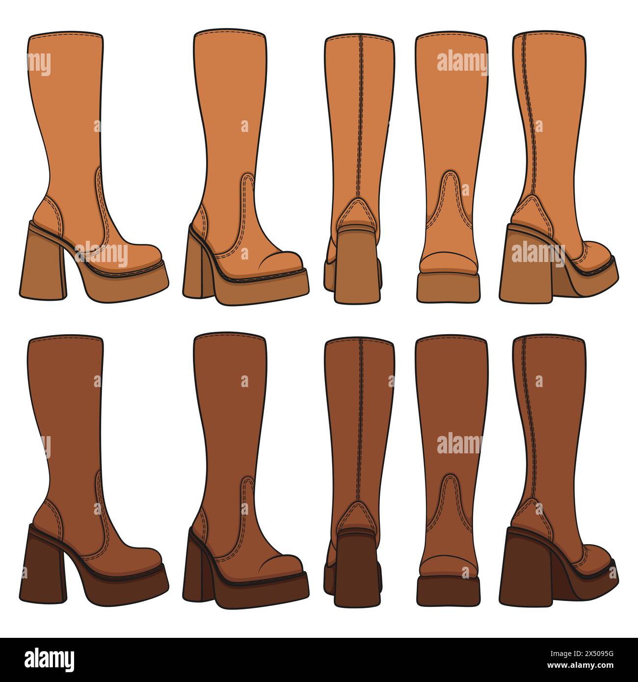Ensemble de bottes rétro colorées pour femmes. Objets vectoriels isolés sur fond blanc. Illustration de Vecteur
