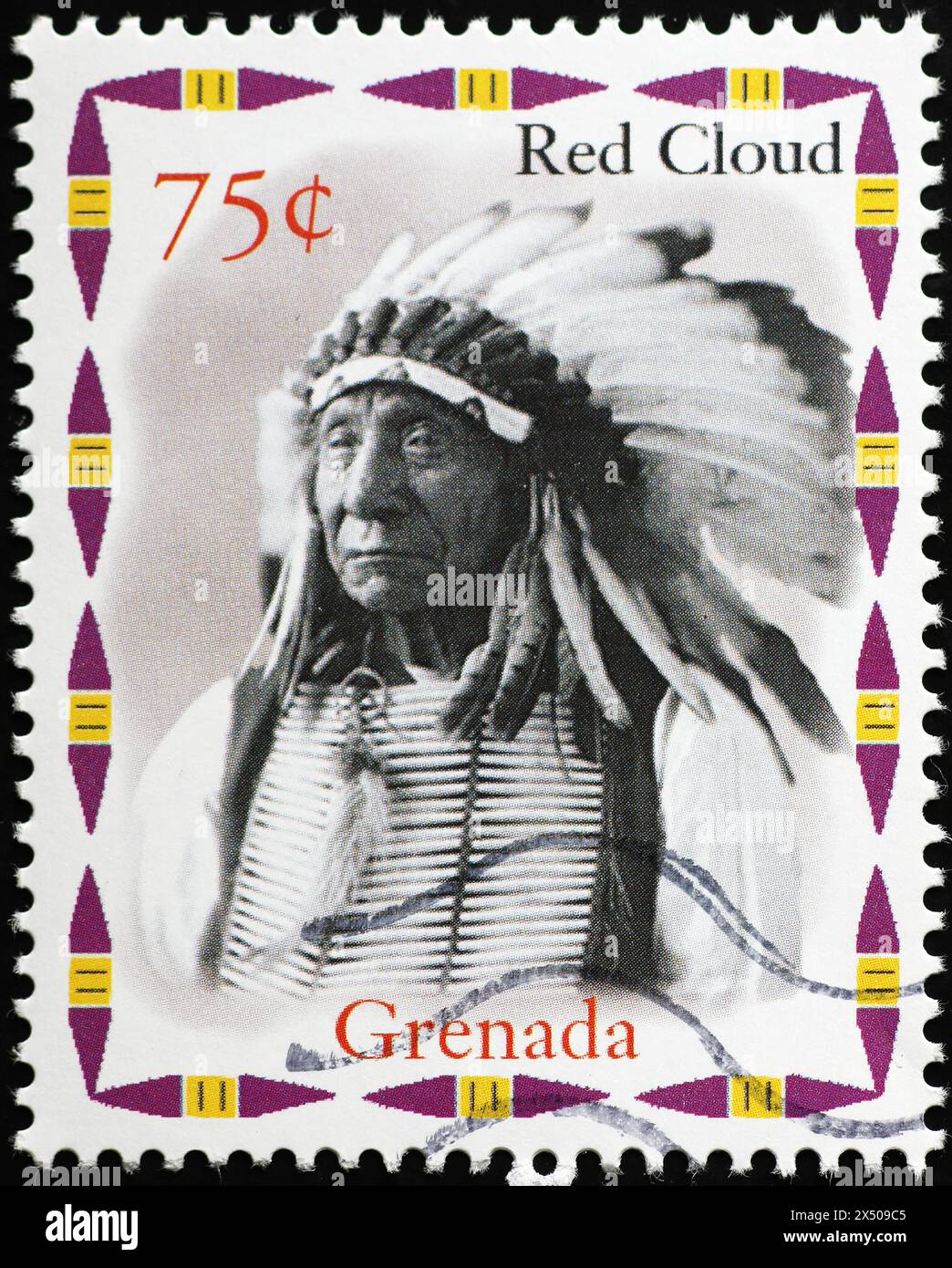 Le chef indien Red Cloud sur un timbre de Grenade Banque D'Images