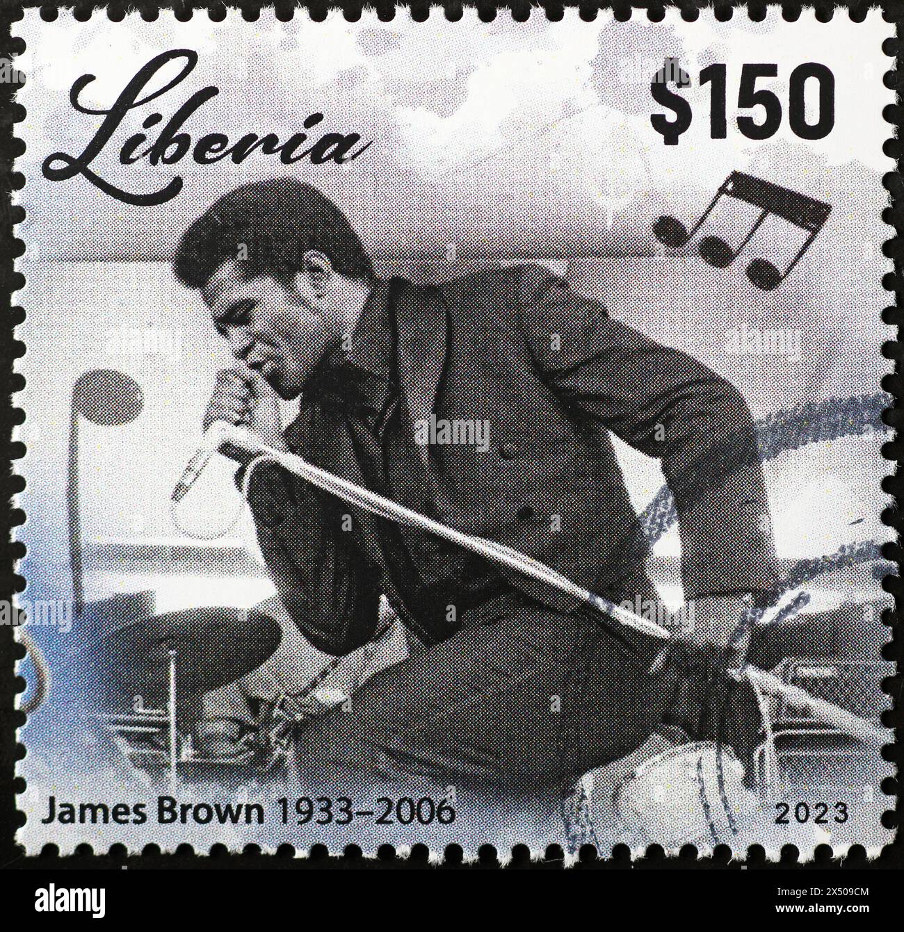 James Brown en concert sur timbre-poste du Libéria Banque D'Images