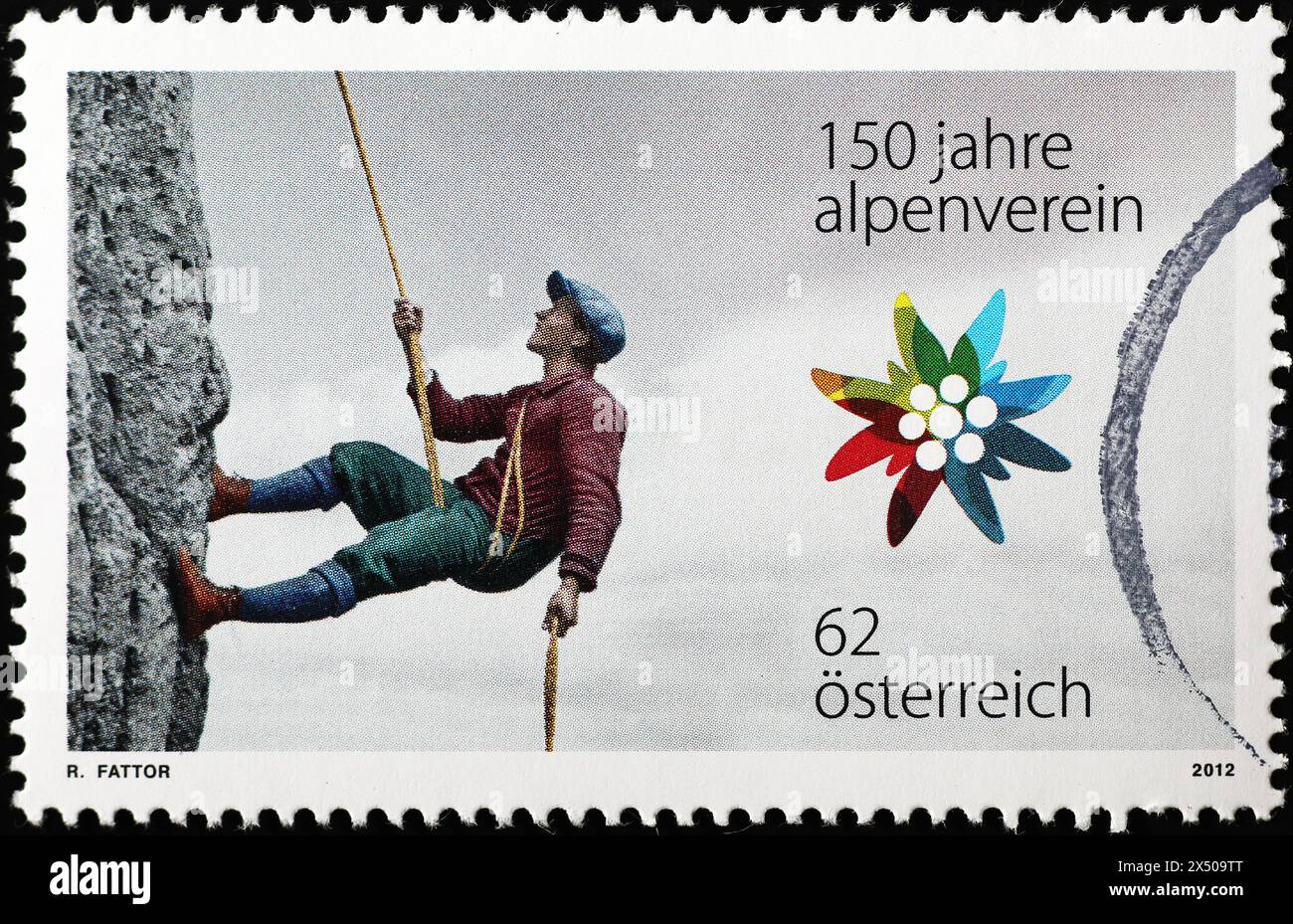 Grimpeur vintage sur timbre-poste autrichien Banque D'Images