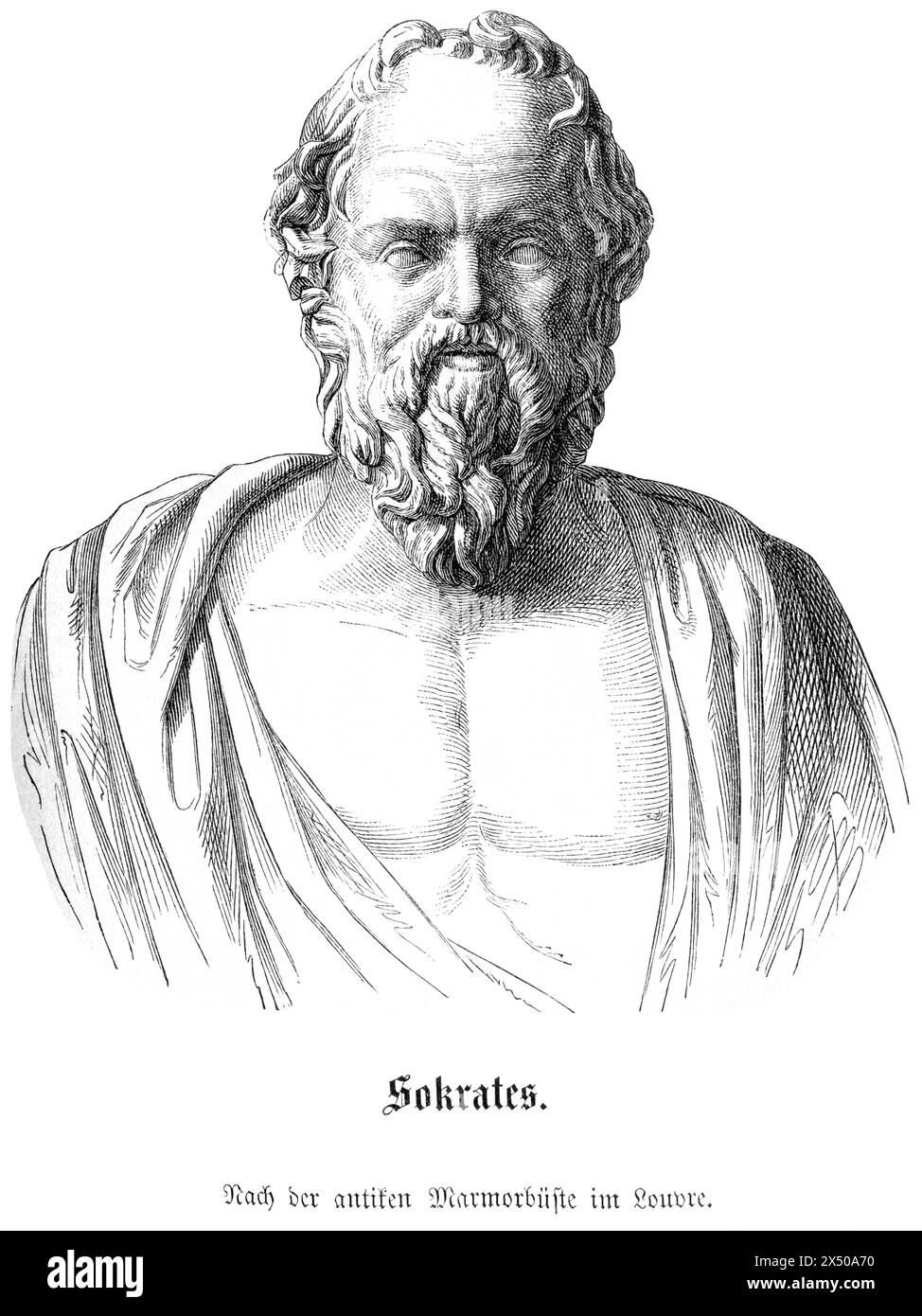 Socrate, philosophe grec, portrait, après le buste de marbre antique au Louvre, le DROIT D'AUTEUR DE L'ARTISTE N'A PAS À ÊTRE EFFACÉ Banque D'Images