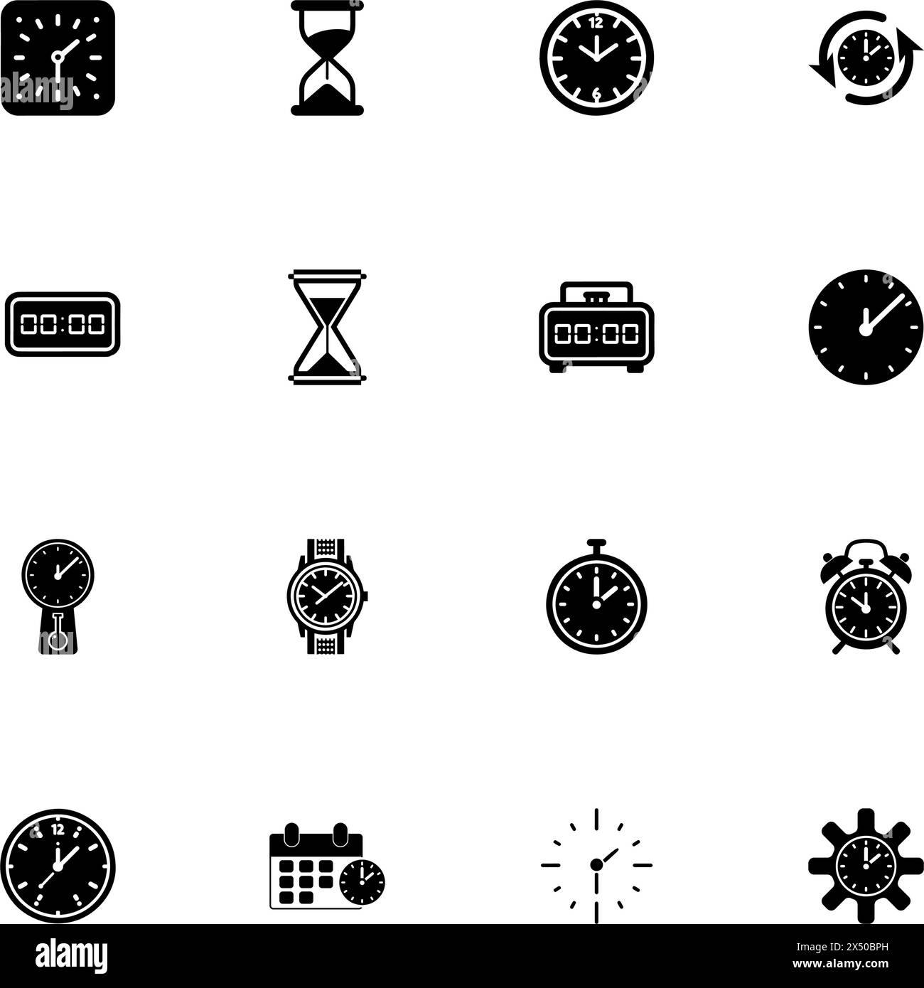 Icône heure - agrandir à n'importe quelle taille - changer à n'importe quelle couleur. Perfect Flat Vector contient des icônes telles que minuterie, horloge coucou, engrenage, sablier, seconde, poignet Illustration de Vecteur