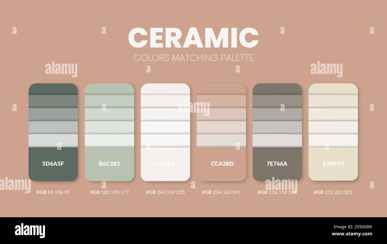 Guide de palette de couleurs dans les collections à thème Ceramic. Inspiration de couleur ou graphique avec modèle de codes. Combinaison de couleurs RVB. Nuances de couleurs pour gr Illustration de Vecteur