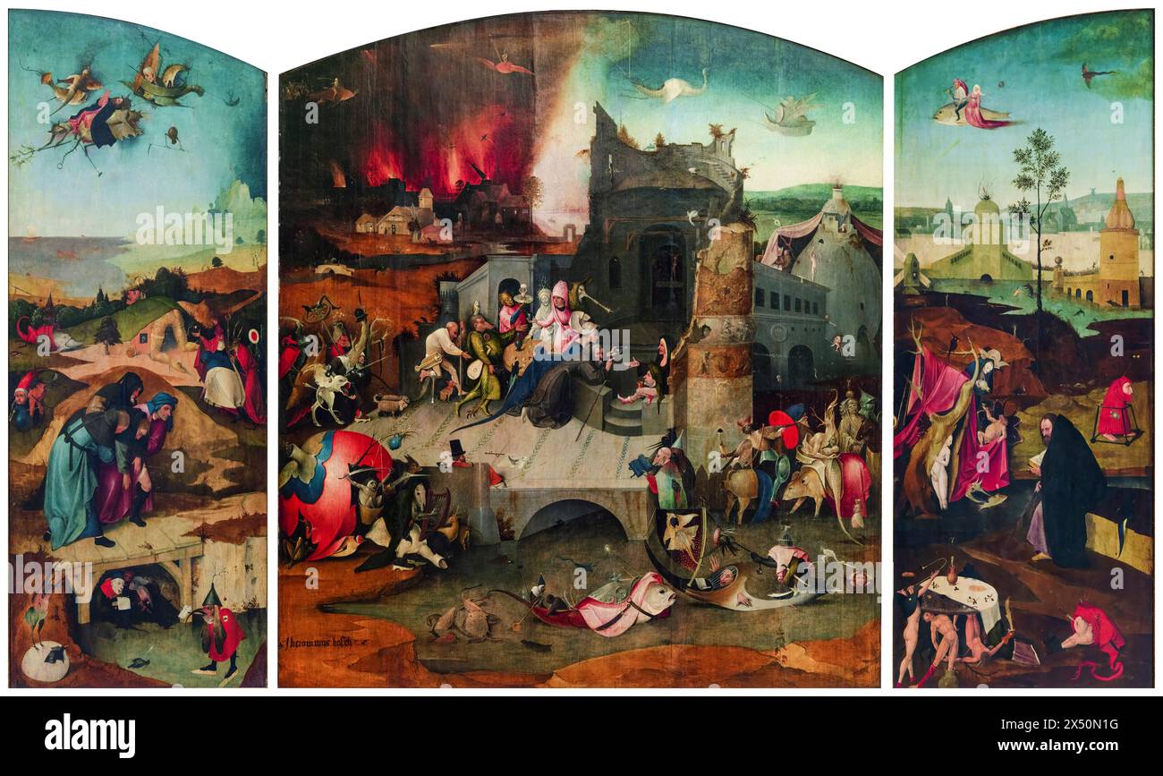 Hieronymus Bosch, la tentation de Saint Antoine, (Bruxelles), peinture à l'huile sur bois, 1520-1530 Banque D'Images