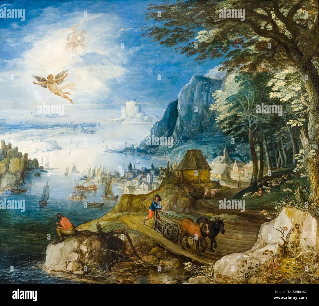 Joos de Momper le jeune, paysage avec la chute d'Icare, peinture à l'huile sur panneau, avant 1635 Banque D'Images