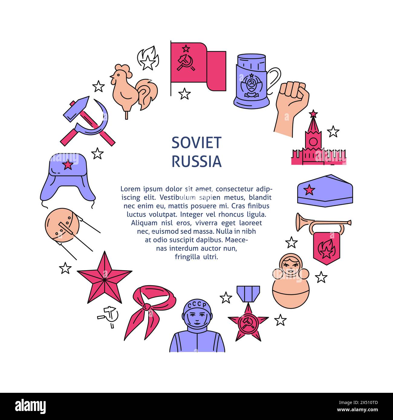 Bannière conceptuelle ronde de Russie soviétique avec place pour le texte. Illustration vectorielle. Illustration de Vecteur