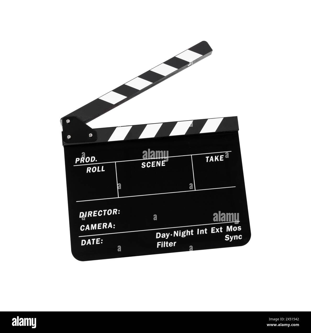 Un batteur de film isolé sur blanc. Industrie cinématographique Banque D'Images