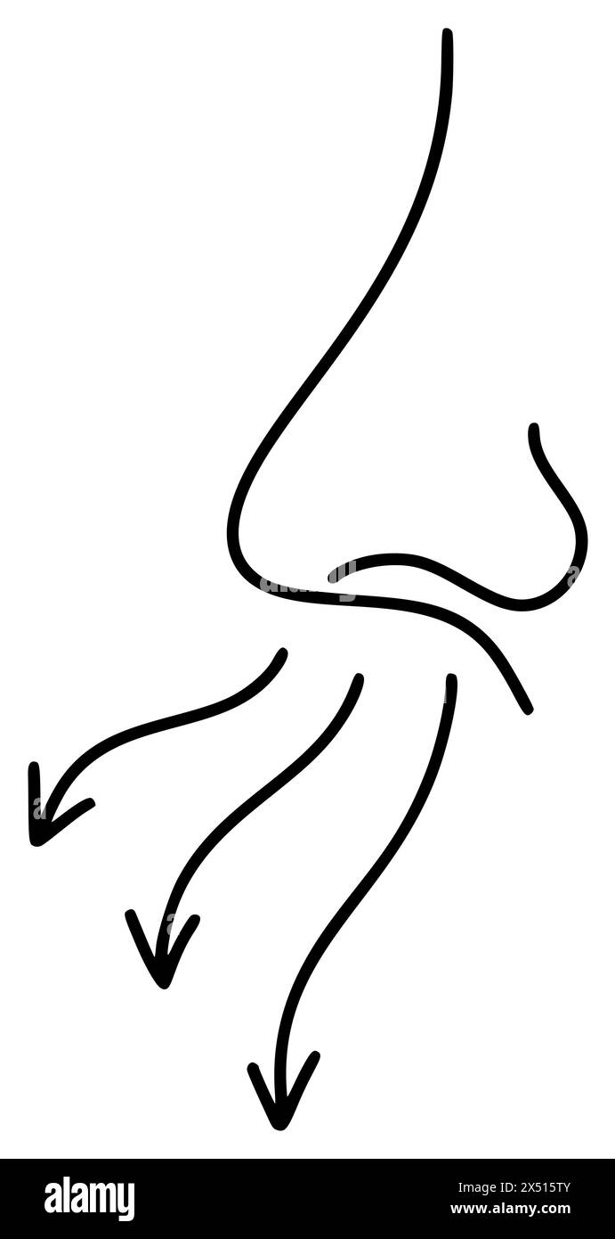 Nez qui coule humain dans la ligne de profil simple minimaliste expiration d'icône. Élément pour la conception de l'emballage et la publicité des médicaments contre la rhinite, le rhume, la grippe Illustration de Vecteur