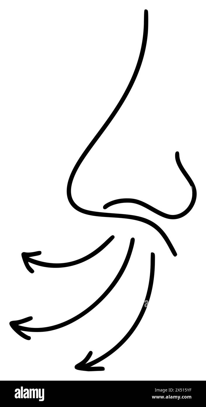 Nez qui coule humain dans la ligne de profil simple icône d'expiration minimaliste. Elément pour l'emballage de conception et la publicité de la rhinite médicale, rhume, grippe Illustration de Vecteur