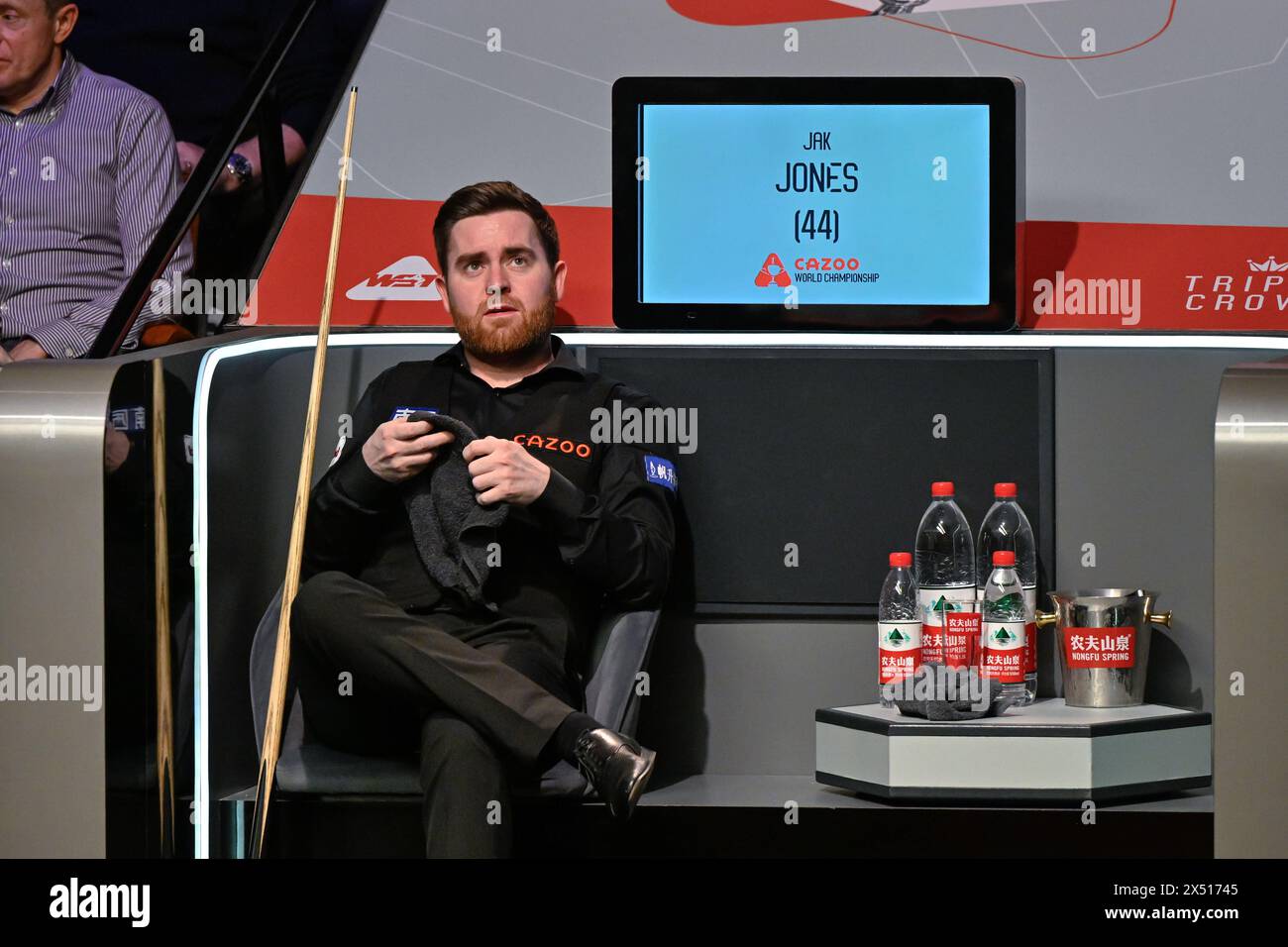 Jak Jones réagit lors de la finale des Championnats du monde Cazoo 2024 au Crucible Theatre, Sheffield, Royaume-Uni, le 6 mai 2024 (photo de Cody Froggatt/News images) Banque D'Images