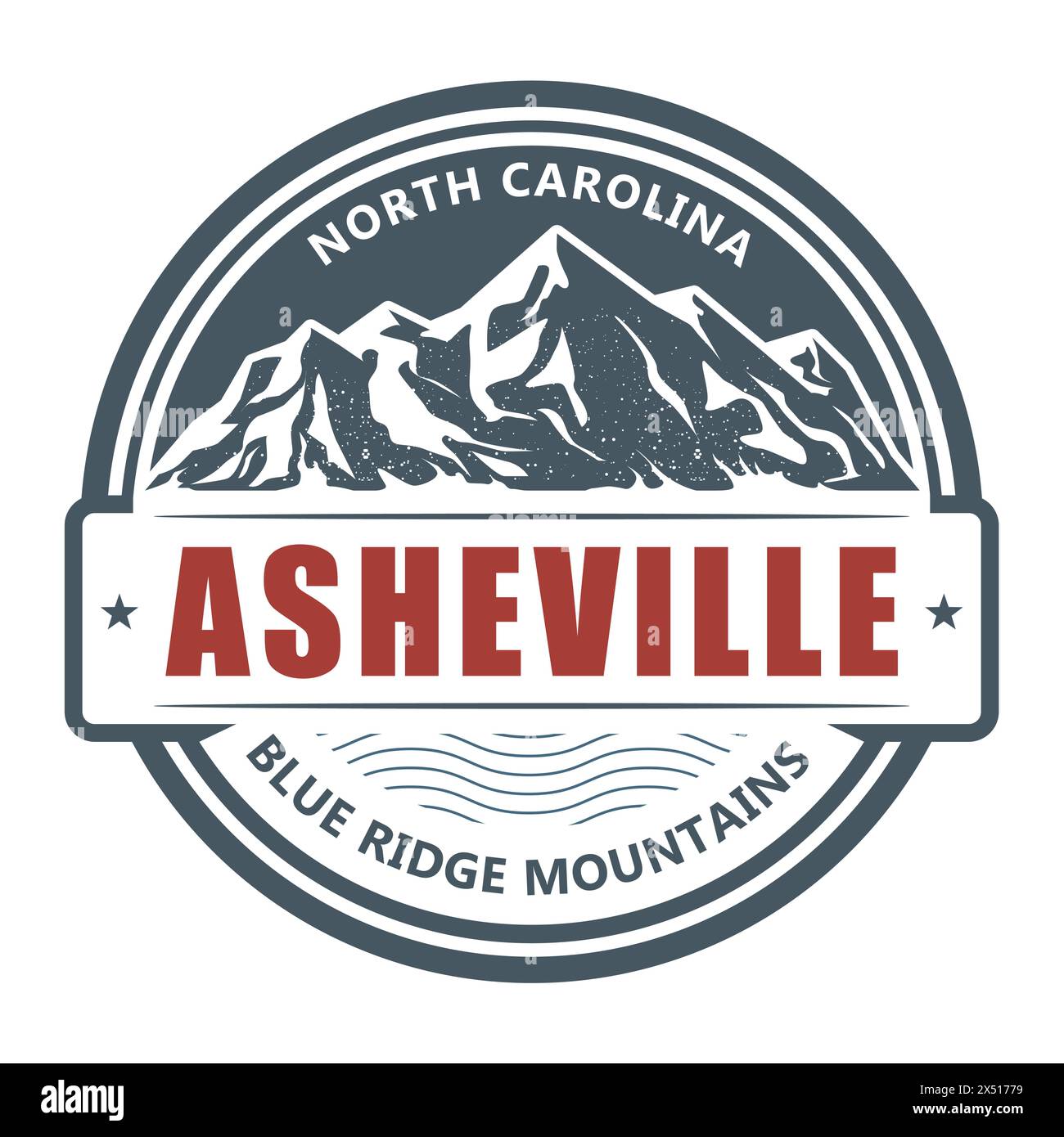 Asheville, Caroline du Nord - timbre station de montagne, emblème avec des montagnes enneigées, vecteur Illustration de Vecteur