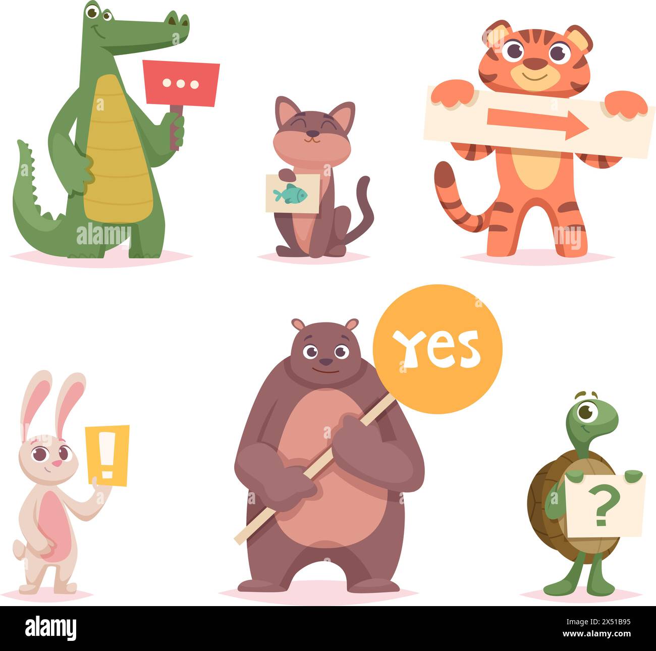 Animaux avec des bannières. Animaux drôles de dessin animé tenant une plaque d'information et des flèches de direction ensemble d'illustrations vectorielles exactes Illustration de Vecteur