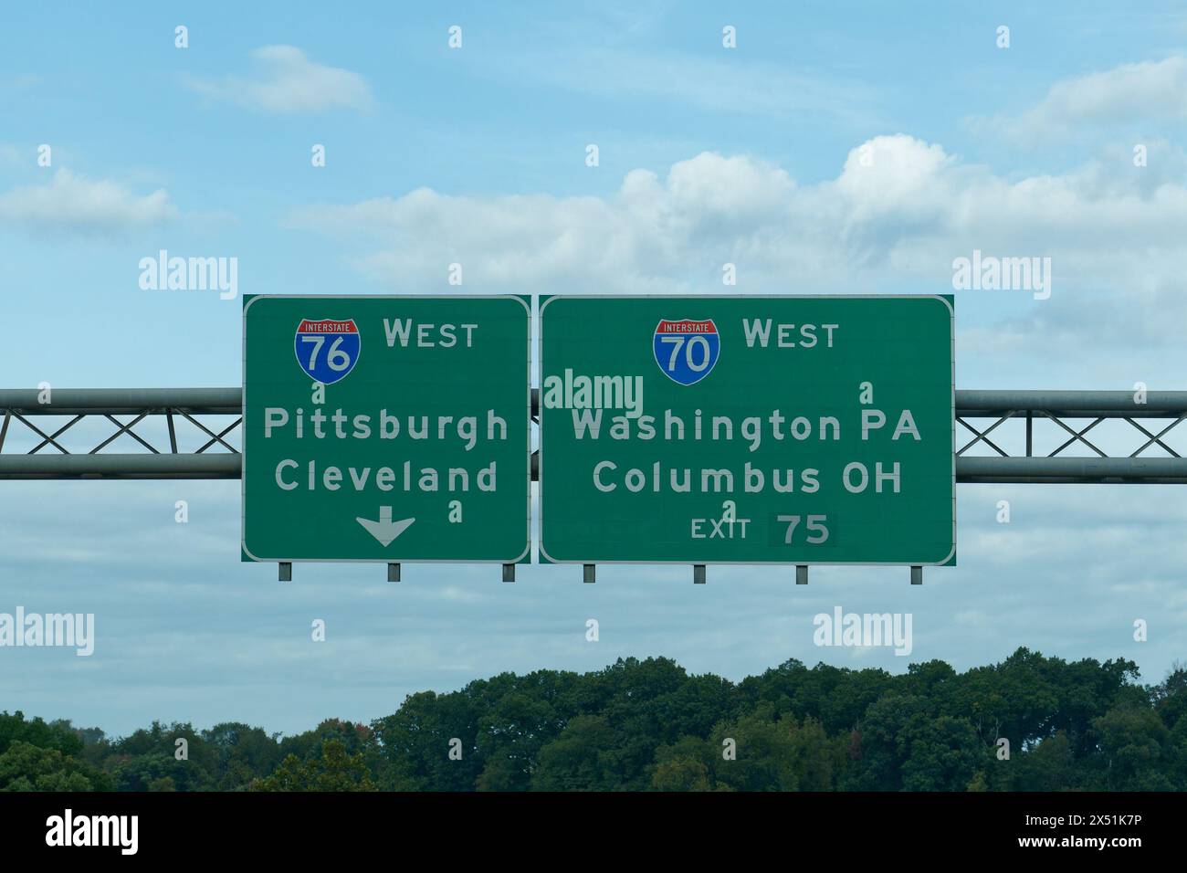 Prenez la sortie 75 pour l'I-70 West vers Washington PA et Columbus OH, et l'I-76 West vers Pittsburgh, Pennsylvanie et Cleveland, Ohio Banque D'Images