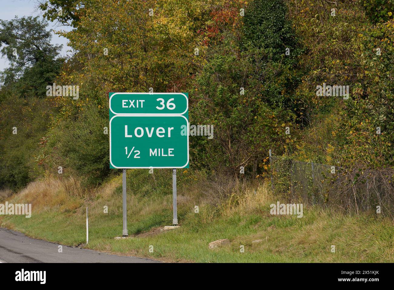 Prenez la sortie 36 de l'I-70 pour Lover, Pennsylvanie Banque D'Images