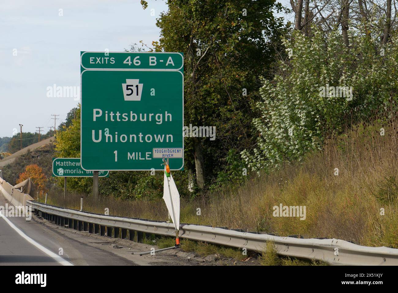 Prenez la sortie 46 B-A de l'I-70 pour la PA-51 vers Pittsburgh et Uniontown Pennsylvania Banque D'Images