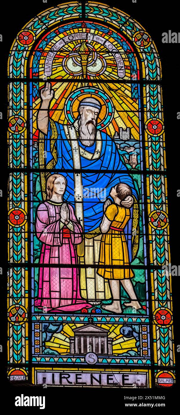 Irenaeus Irenee vitrail Saint Pothin Eglise Lyon France Banque D'Images