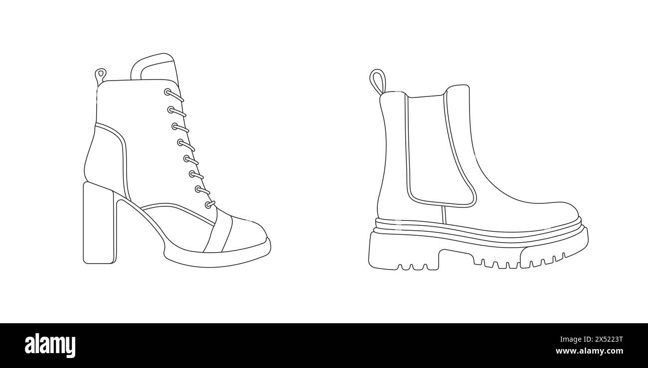 Logo de contour modifiable pour femmes Boots. Chaussures pour temps frais. Icônes simples de chaussures sur un fond blanc. Chaussures sur le vecteur de pied. Illustration vectorielle. Illustration de Vecteur