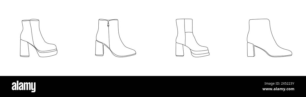 Logo de contour modifiable pour femmes Boots. Chaussures pour temps frais. Icônes simples de chaussures sur un fond blanc. Chaussures sur le vecteur de pied. Illustration vectorielle. Illustration de Vecteur